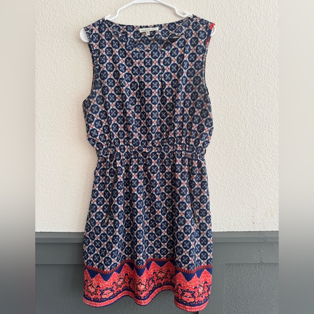 Speed Control Blue & Red Printed Sleeveless Dress Size XL Elastic Waist Pockets